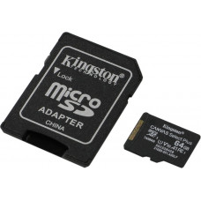 Kingston SDCS2/64GB microSDXC Memory Card 64Gb A1 V10 UHS-I U1 + microSD--SD Adapter