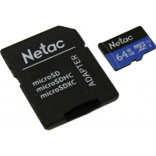 Netac NT02P500STN-064G-R microSDХC Memory Card 64Gb UHS-I U1 + microSD--SD Adapter